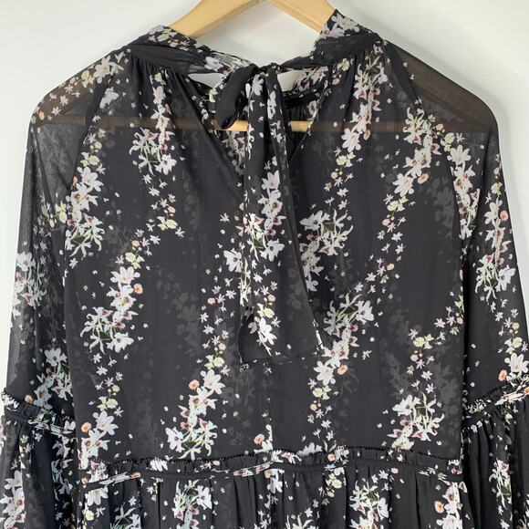 All Saints Eimar Cultivar Balloon Sleeve Sheer Floral Womens Top Size 4 Small - Picture 9 of 16